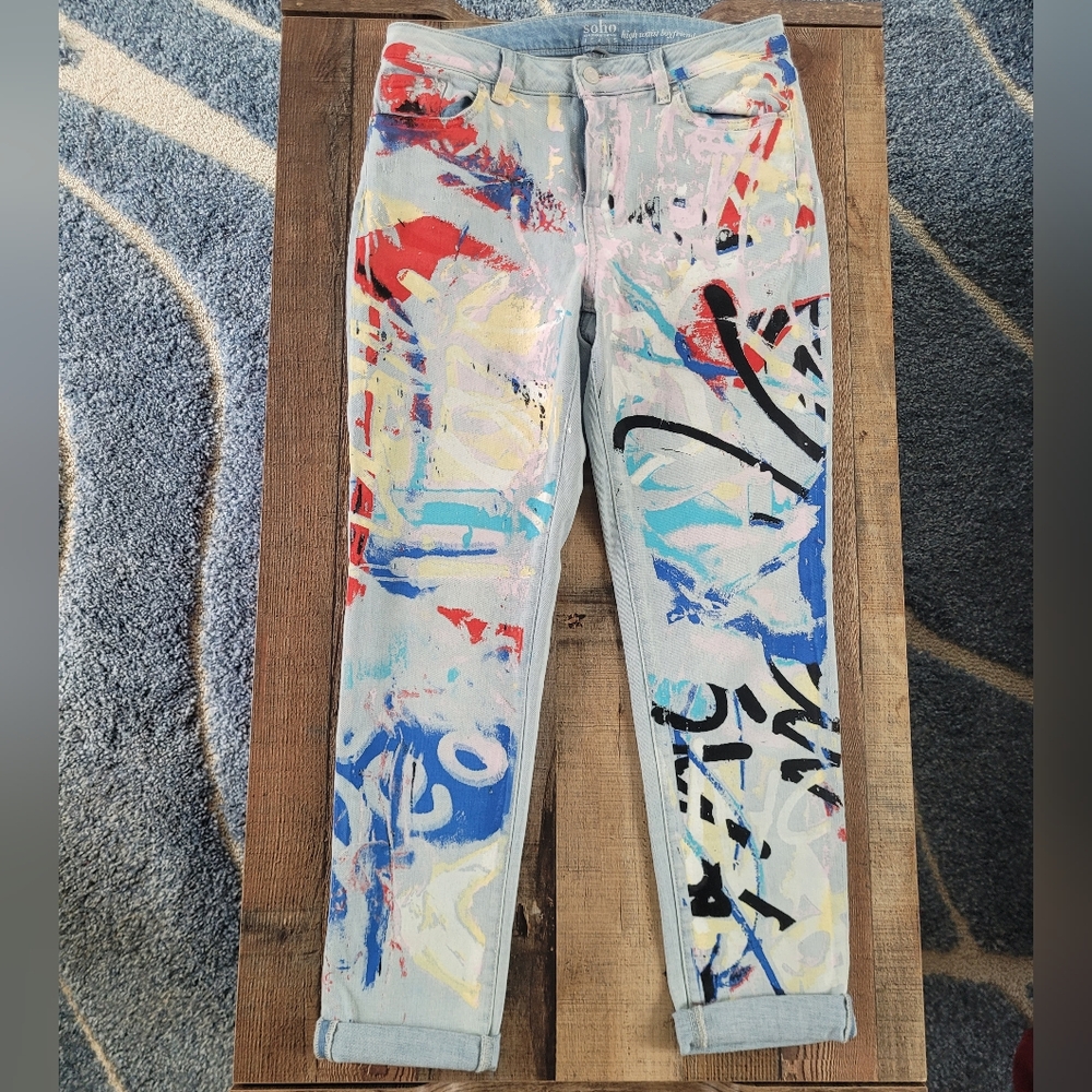 Abstract Art SoHo (NY&Co) High Waisted Cropped Boyfriend Jeans, Women's 8